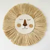 INS Nordic Handmade Lion Wall Decor Cotton Thread Straw Woven Animal Head Wall Hanging Ornament for Nursery Baby Room Decoration 1