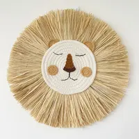 INS Nordic Handmade Lion Wall Decor Cotton Thread Straw Woven Animal Head Wall Hanging Ornament for Nursery Baby Room Decoration 1