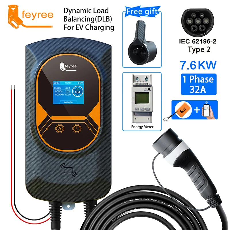 Feyree Ev Charger Type2 Cable 32A 7.6Kw Carico Dinamico Blancing Evse Wallbox App Funzione 11Kw 22Kw Stazione Di Ricarica Auto Elettrica