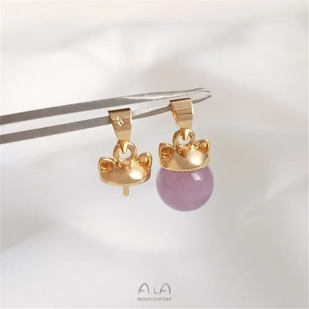 

Подвесной Держатель для бусин «кошка и кролик», держатель для бусин ручной работы с кристаллами и жемчужинами с полуотверстиями, круглые бусины с держателем для булавок, аксессуары, 14 К золото