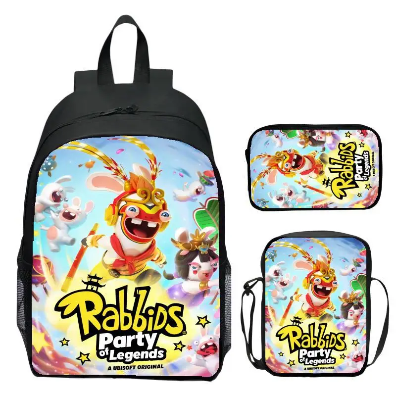 Crazy Rabbit Rabbids Party of Legends 3-piece set for children's backpacks, student backpacks, pencil cases 1