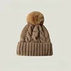 Winter Twist Knitting Hats Warm Fur Pompom Thick Plush Cap Beanies Solid Ladies Versatile Ski Snow Skullies Beanies Velvet Hat 5