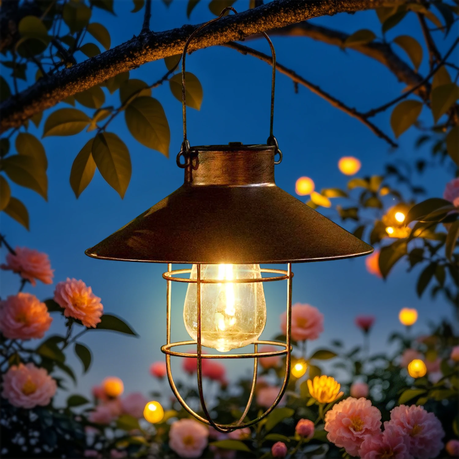 1PC Solar Iron Chandelier - Outdoor Courtyard Garden Art Lamp, Waterproof Decorative Lighting for Lawn/Landscape/Patio