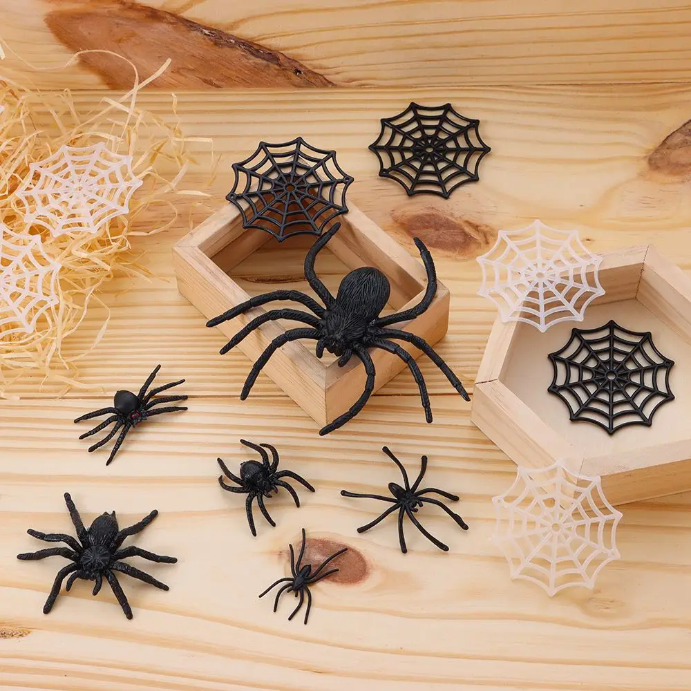 Prank Toys Black White Plastic Fake Spider Haunted House Prop Decorative Spiders Spider Web Novelty Toy Party Supplies