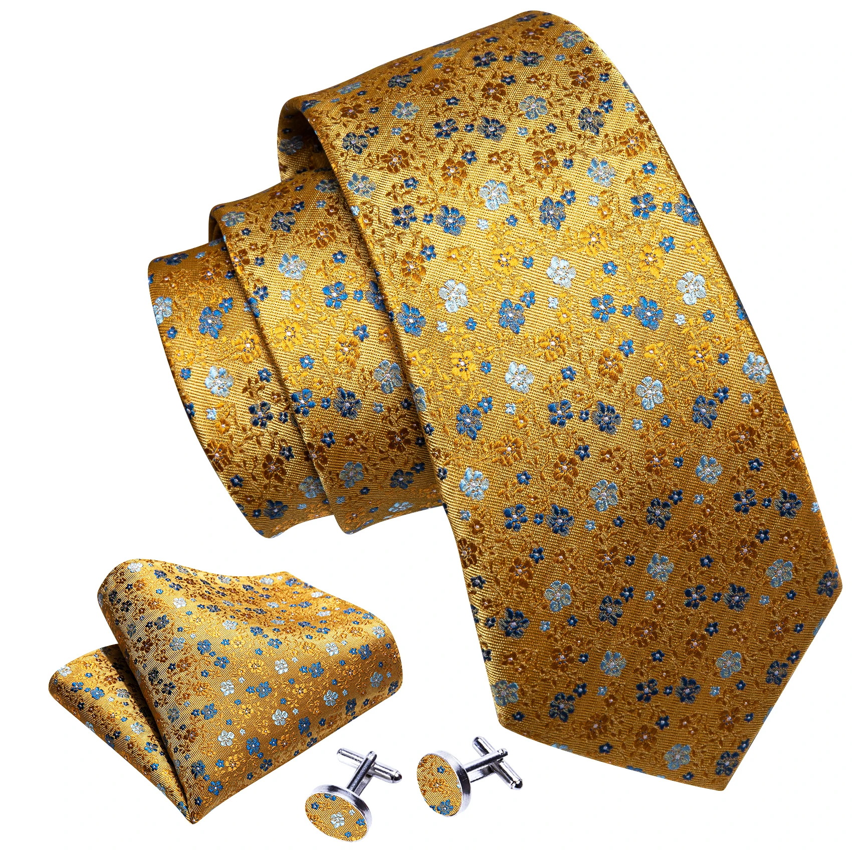 Men Tie Hankerchief Cufflink Set Plum Blossom Rose Spiraea Necktie Cravat For Male Wedding Party Business Neck Tie Pocket Square Mini Handkerchief