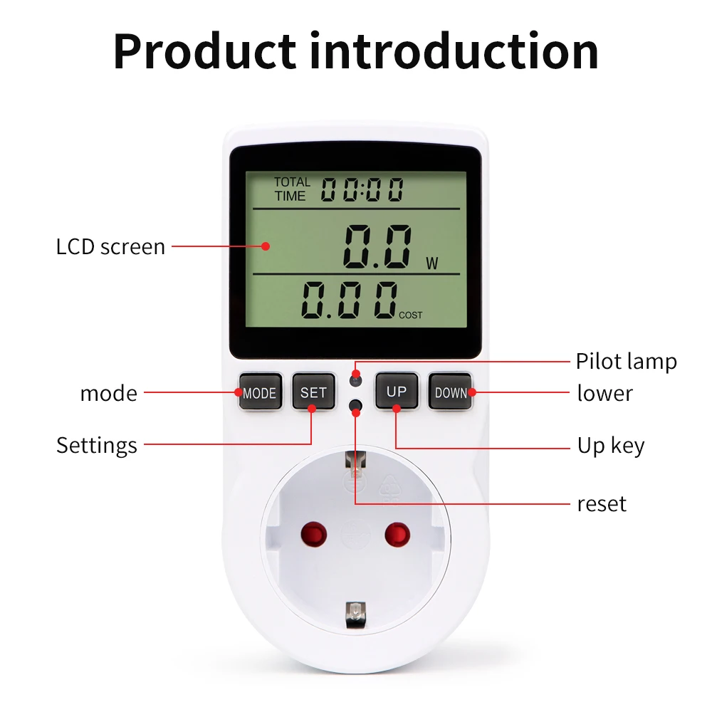 Digital Power Meter Wattmeter Socket for EU/US Plug, Energy Measuring