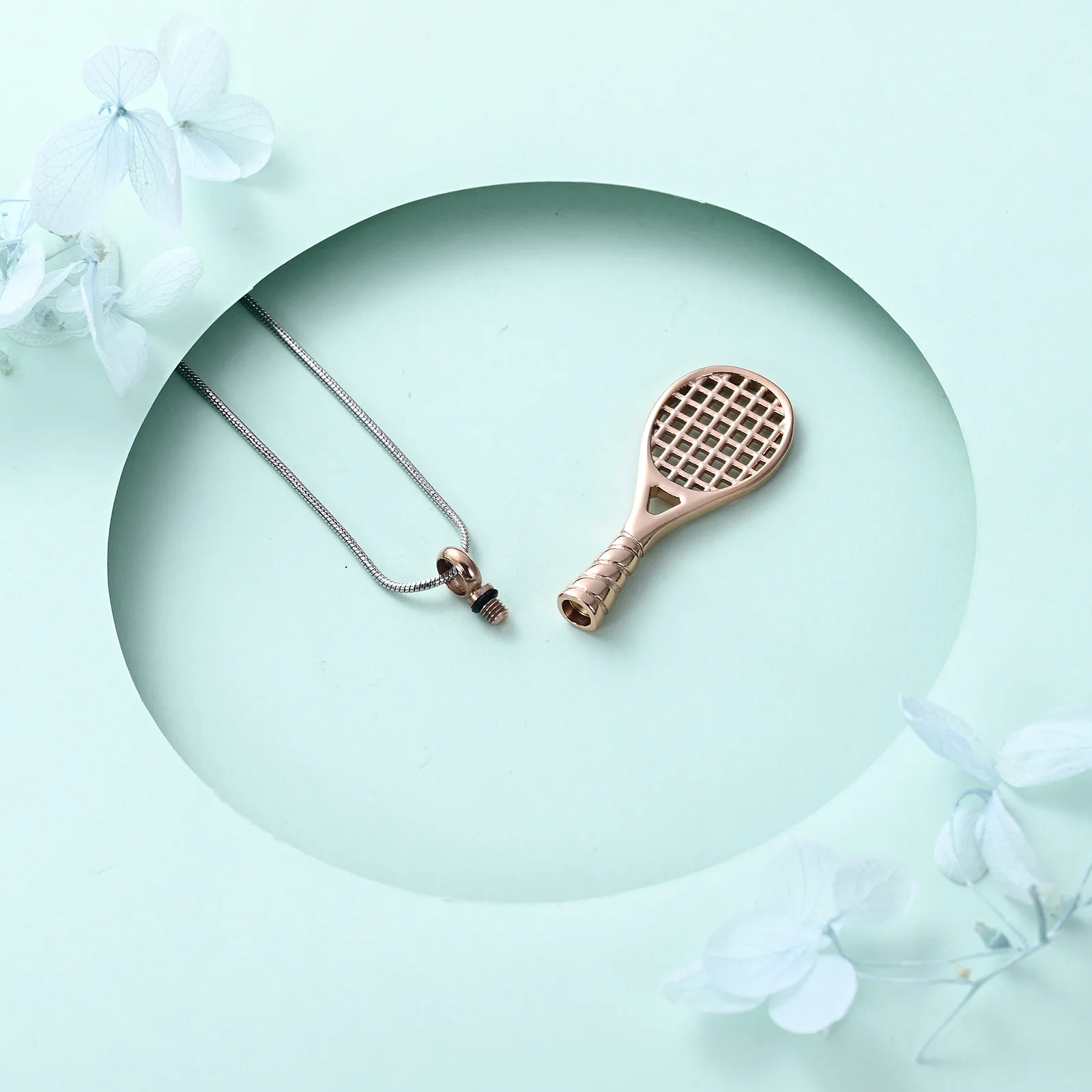 Tennis Racket Urn Necklace Ashes Stainless Steel Keepsake Small Urn Jewelry For Human/Pet Cremation Funeral Memorial Necklace