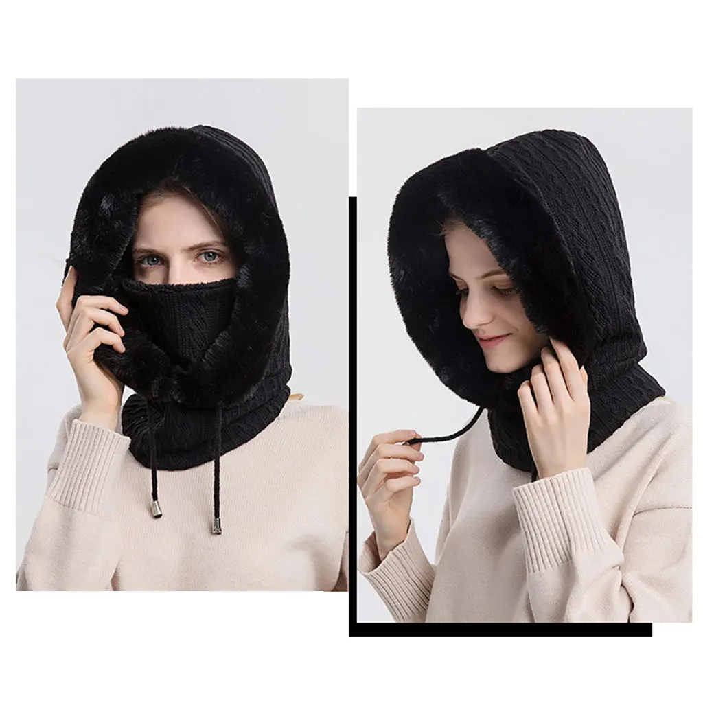 Acquista Cappello da sci lavorato a maglia 3in1 da donna invernale con  sciarpa scaldacollo cappuccio foderato in pile maschera per il viso  passamontagna per adulti per gli sport all'aria aperta