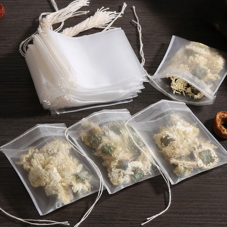 Bustine Da Tè Vuote Con Coulisse, 100 Pezzi 7x9 Cm, Filtri Per Tè E Spezie Non Sbiancati In PLA Biodegradabile, Sacchetti Usa E Getta Per Caffè E Infusi - 4