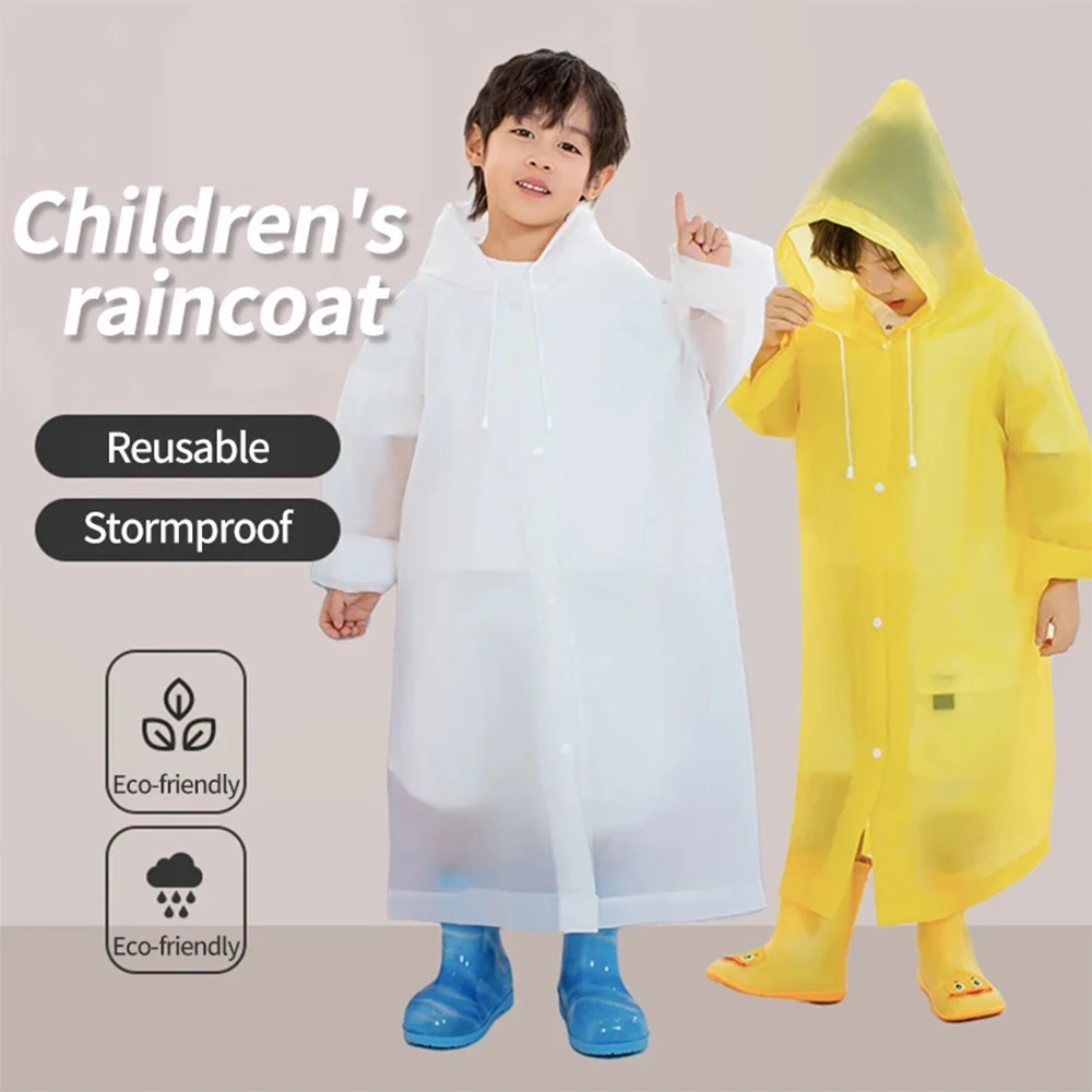 Eva Children Raincoat Waterproof Transparent Thickened Camping Hiking Boys and Girls Non-disposable Raincoat Set-ll raincoat poncho