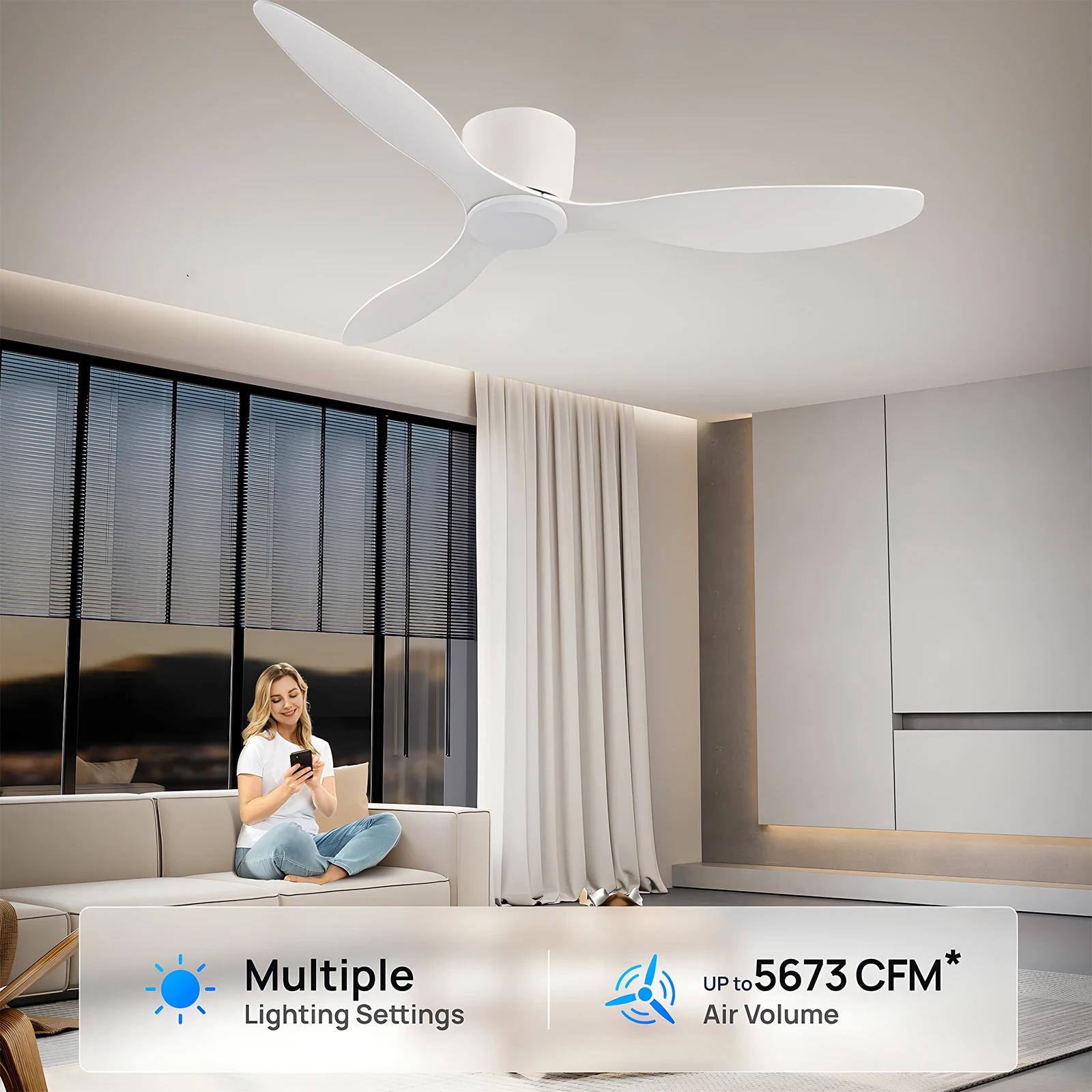IRALAN  42 52 Inch Ceiling Fans No Light DC Motor Remote Control Cooling Fans Low Floor Ceiling Fan Silent large home fan 4