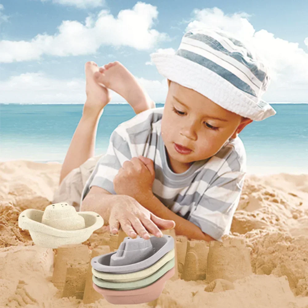 Baby Bath Toys Stacking Boat Toys Colorful Early Education Intelligence Gift Boat-shaped Stacked Cup Folding Tower Baby Toy 4