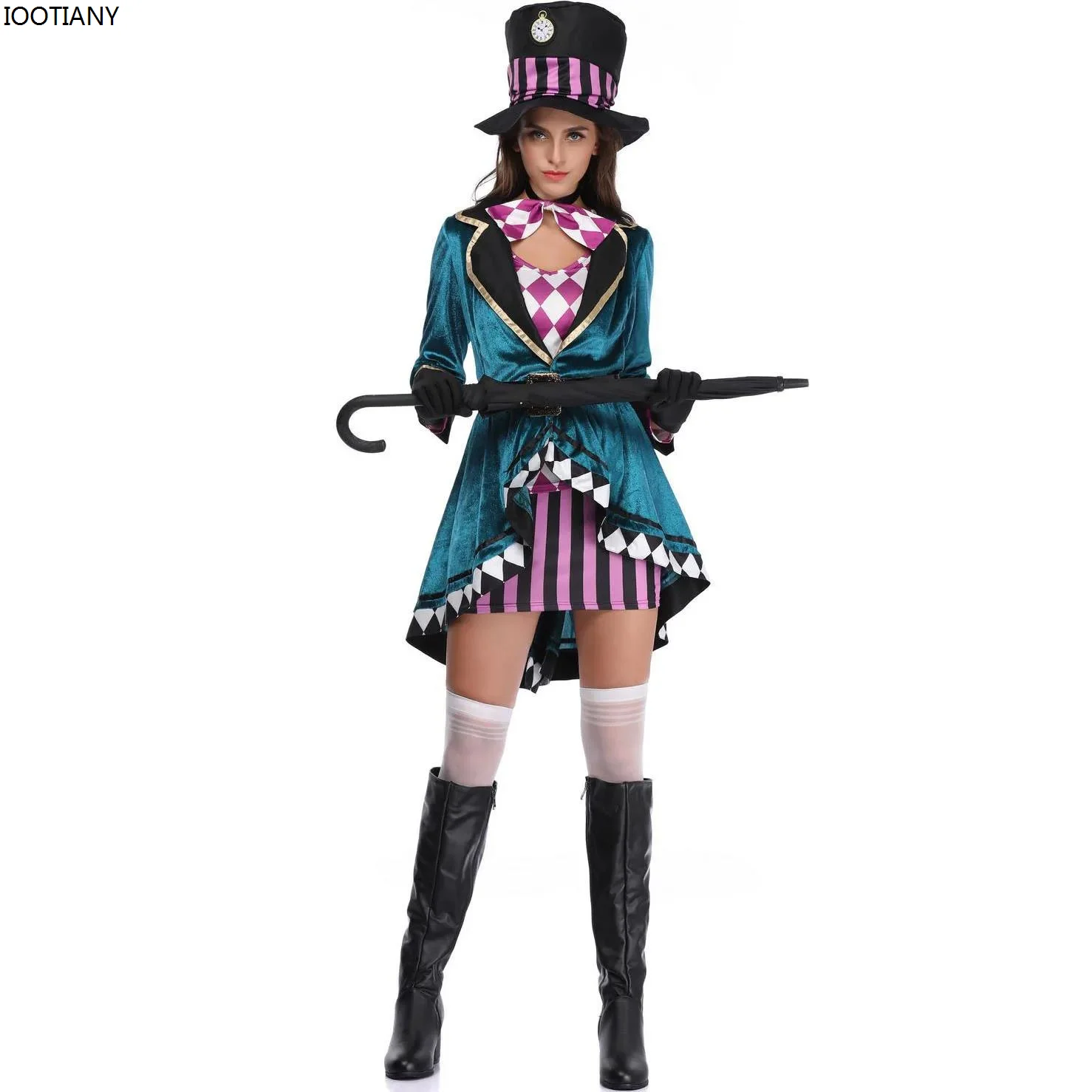 Sexy Adult Fairy Tale Dress Women Magic Show Tuxedo Carnival Alice Nel Paese Delle Meraviglie Orologio Mad Hatter Costume Cosplay Fancy Dress