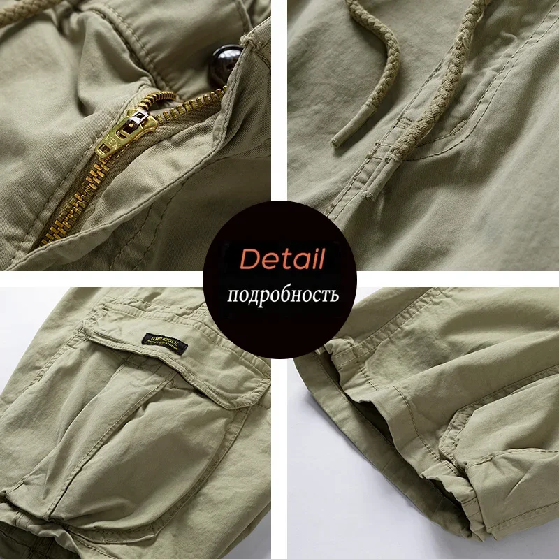 New Summer Solid Color Fashion Cotton Casual Breeches Cargo Men Shorts Men Breathable Quick Dry Multi Pocket Hip Hop Shorts