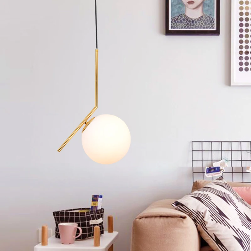 

Nordic White Glass Ball Pendant Lights Dining Room Bar Pendant Lamps Hanglamp Indoor Home Fixtures House Decoration Lighting