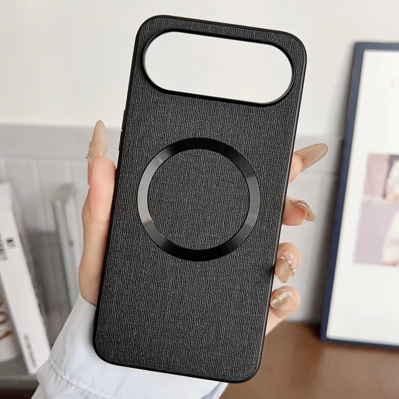 Premium Anti-Slip Woven Cloth Pattern Phone Cover with Magnetic TPU + Hard PC Protection