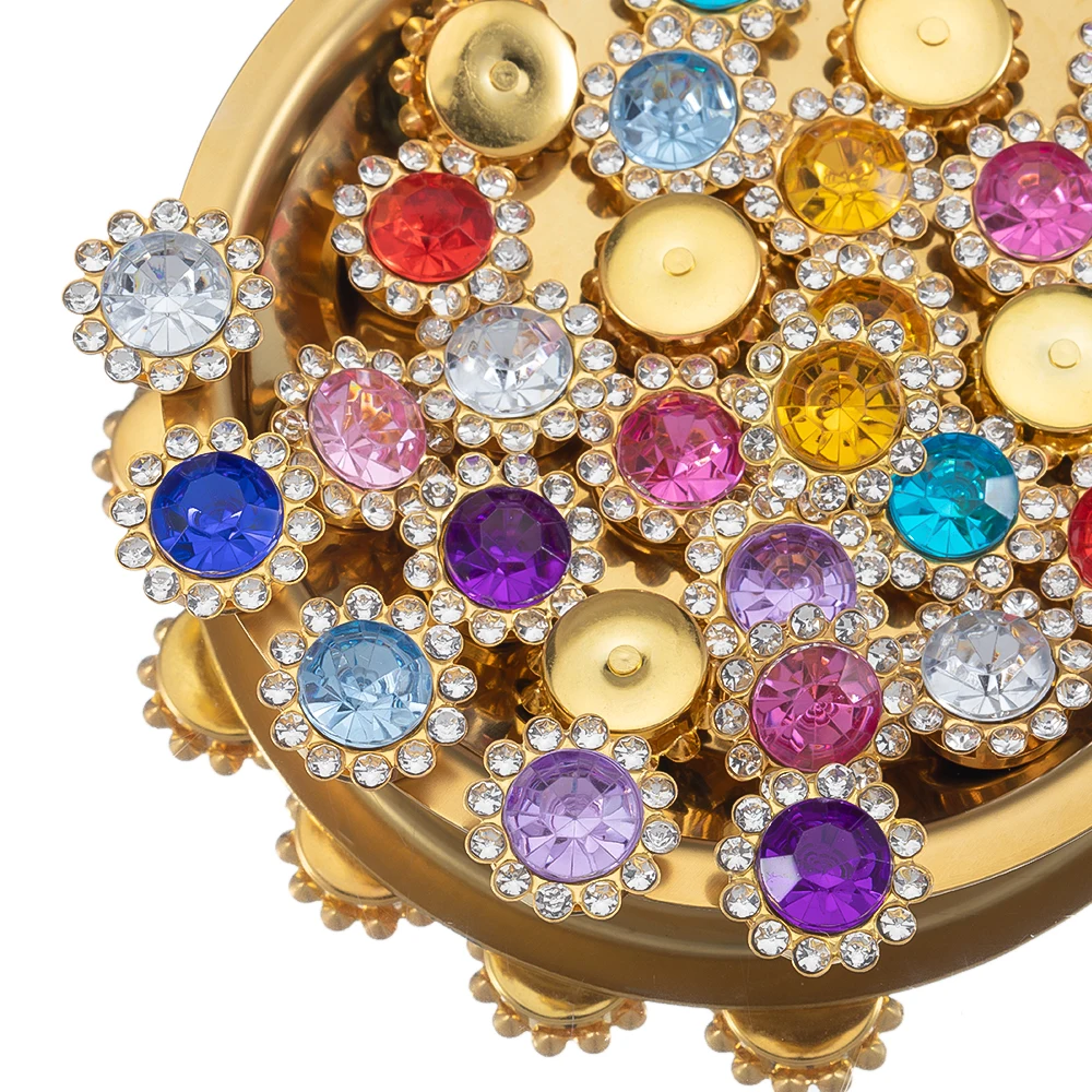 

50pcs Mix Color 16mm Rhinestone Cabochon Beads Sunflower Big Crystal Inlid Golden Patching Beads for DIY Jewelry Making Supplies