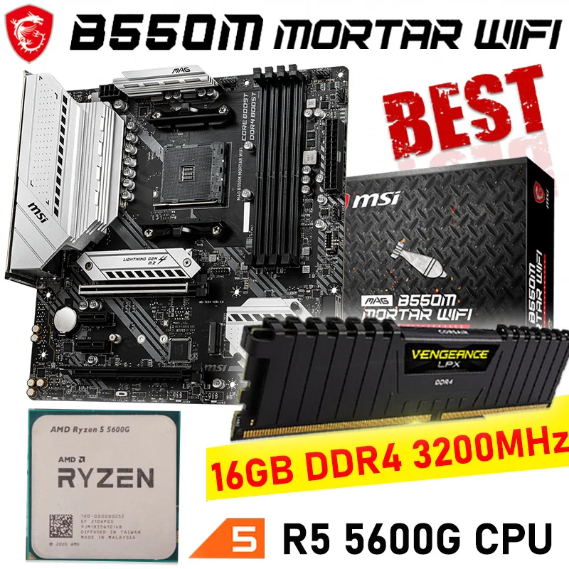 5600g Combo Am4 Msi Mag B550m Mortar Wifi + R5 5600g + 16gb Ddr4