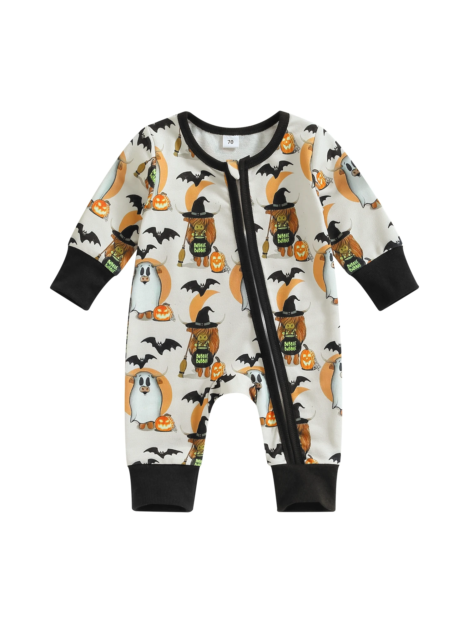 

Adorable Infant Halloween Costume Pumpkin Romper Jumpsuit with Long Sleeves and Zipper Closure - Perfect Outfit for Baby Boy or