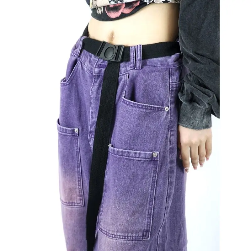 Jeans Women Violet Denim High Waist Straight Loose Casual Jeans 2022 Streetwear Harajuku Retro Zipper Full-length Hot Sale Pants