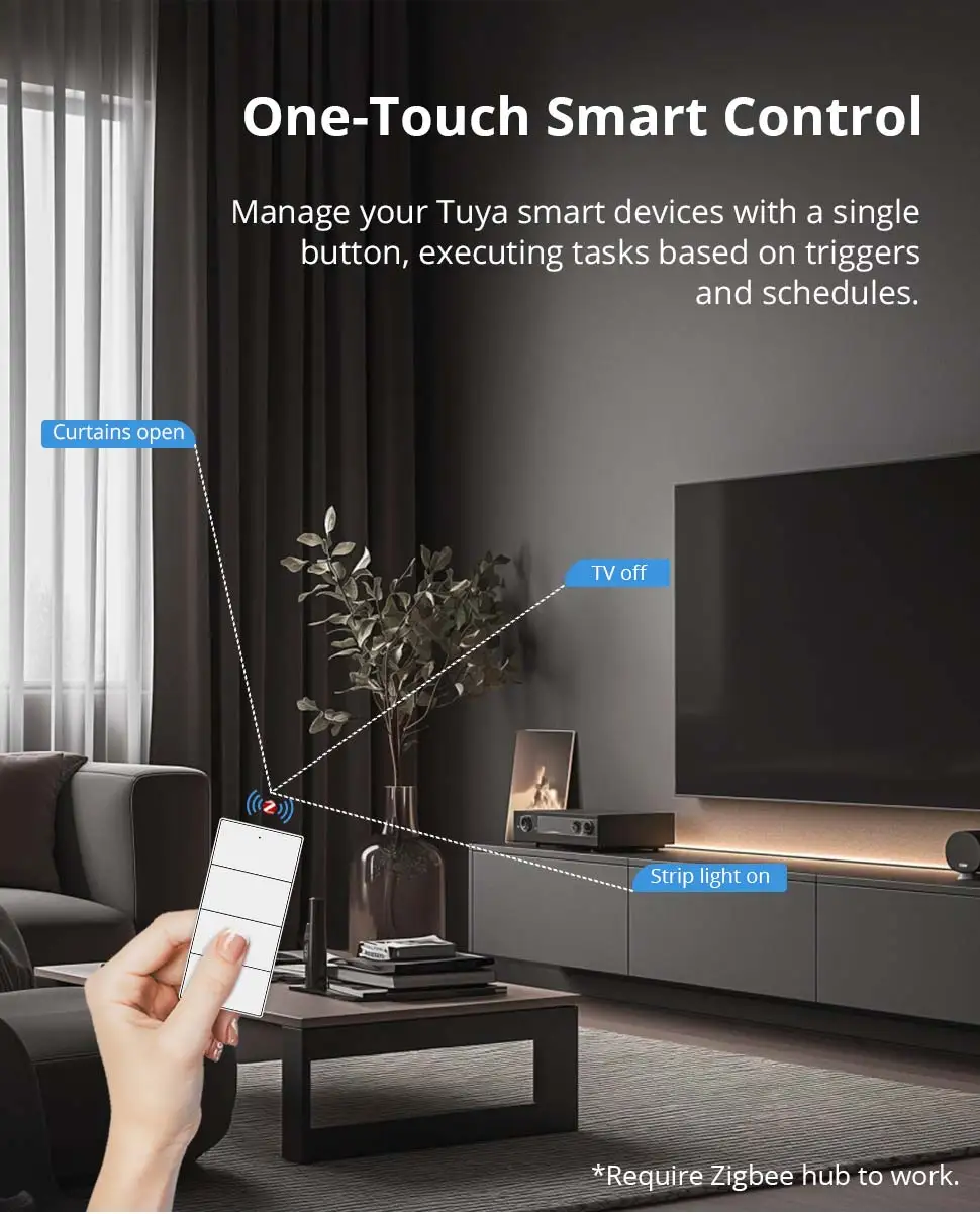 Zigbee 4 Gang Wireless Scene Switch Power by Battery Custom Linkage Tuya Smart D