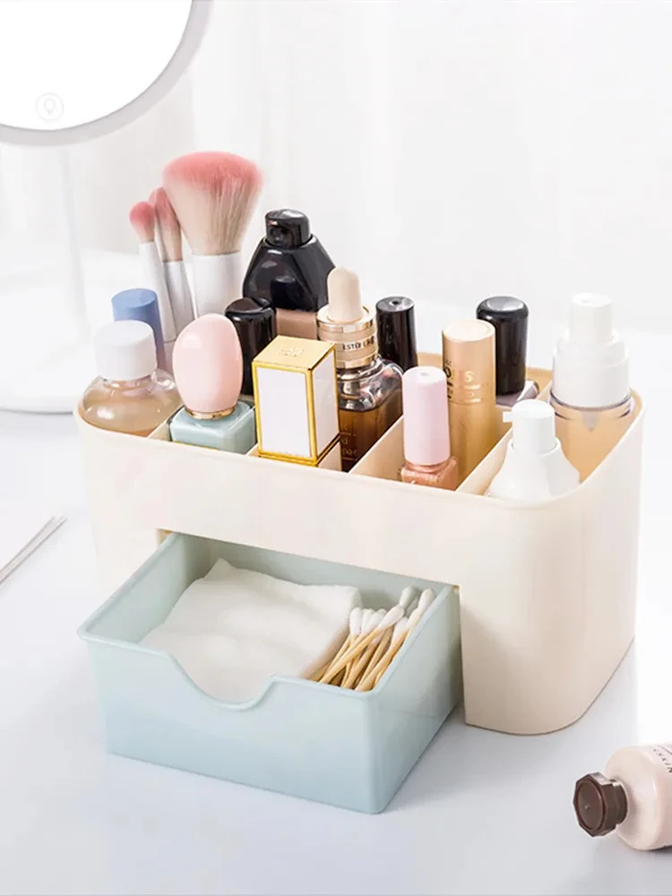 Description Picture 3 of itemDouble Layer Plastic Makeup Organizers Storage Box Cosmetic Drawers Jewelry Display Box Case Desktop Container Boxes Organizer