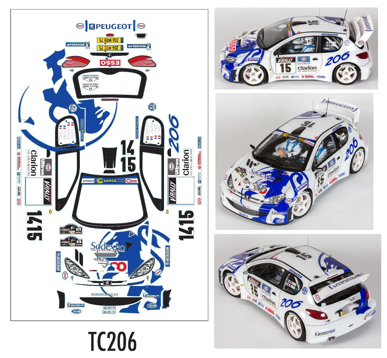 高品質1/10 206ラリーrc pcボディシェルシェードホイールベース237