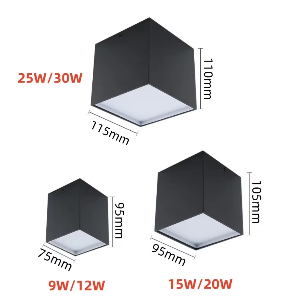 Square LED Surface Mount COB Ceiling Downlight 9W 12W 15W 20W 25W 30W For Room/Corridor Interior Lighting