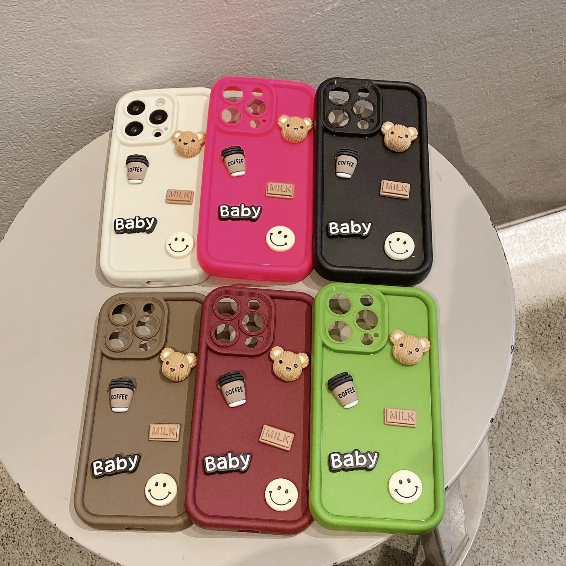 3D Cartoon Coffee Bear Cute Phone Case For iPhone 11 12 13 Pro Max 14 15 Plus Shockproof Smartphone Protector Back Cover Cases