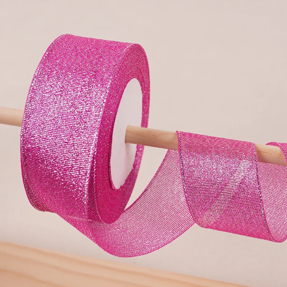 Gold Silver & Pink Blue Glitter Metallic Ribbon for Holiday & Party Decorations - 40mm Wide