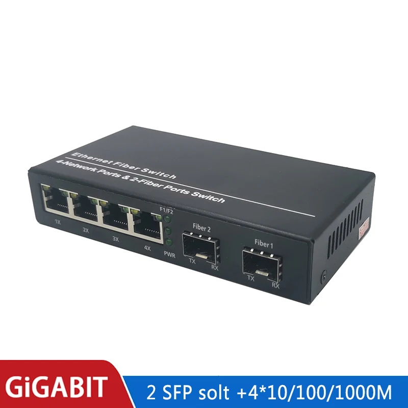 Gigabitowa optyczny Media konwerter z włókna włącznik Ethernet 4 RJ45 2 SFP 10/100/1000M UTP płyta światłowodowa PCBA 2 f4e 2 sfp4e