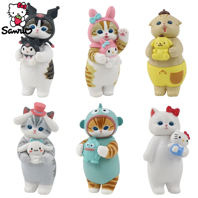 

Экшн-фигурки из аниме Sanrio Mofusand Cat Doll Cinnamoroll Kuromi Model Hello Kitty My Melody Hangyodon, детская игрушка, подарок для девочки, 6 шт.