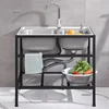 Thickened Stainless Steel Kitchen Sink with Bracket Single Bowl Double Bowl Dish Washing Sink Home Floor Vegetable Washing Basin 2