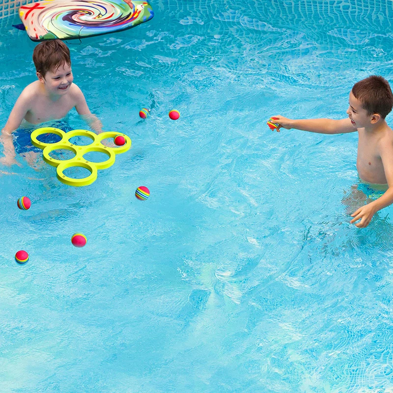 Water Toys Floating Table With 12 Rainbow Balls Pool Game Set Pool Water Throwing Game Fun Gifts for Teens Adults And Family