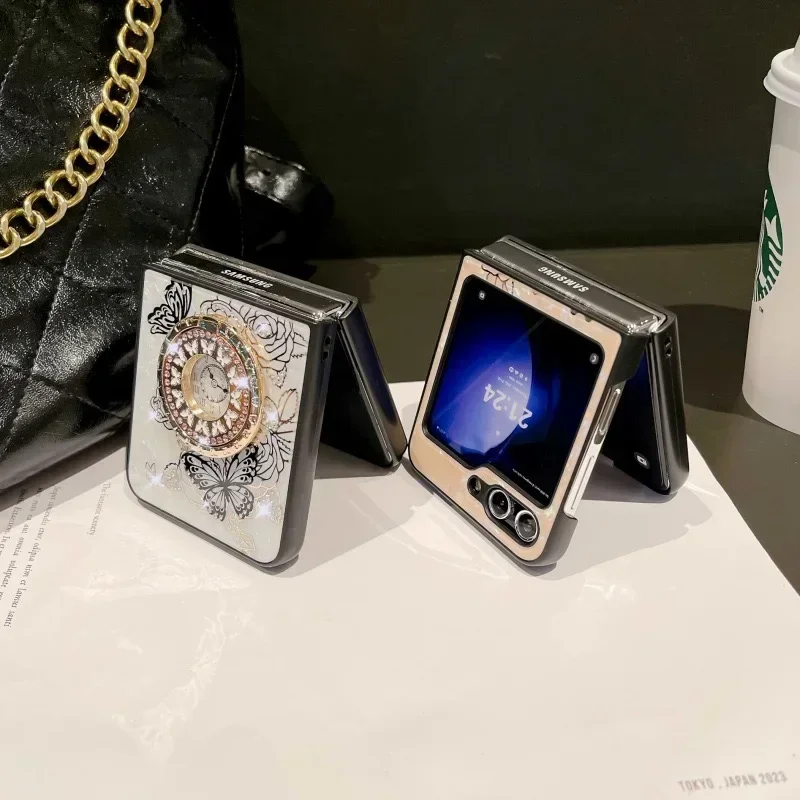 Luxus-Design Schmetterling Glitzer Metallring Hülle für Samsung Galaxy Z Flip 6 5 4 3 Flip6 Flip5 4 3 5G Frau Ring Stand Back Cover_voghion.com