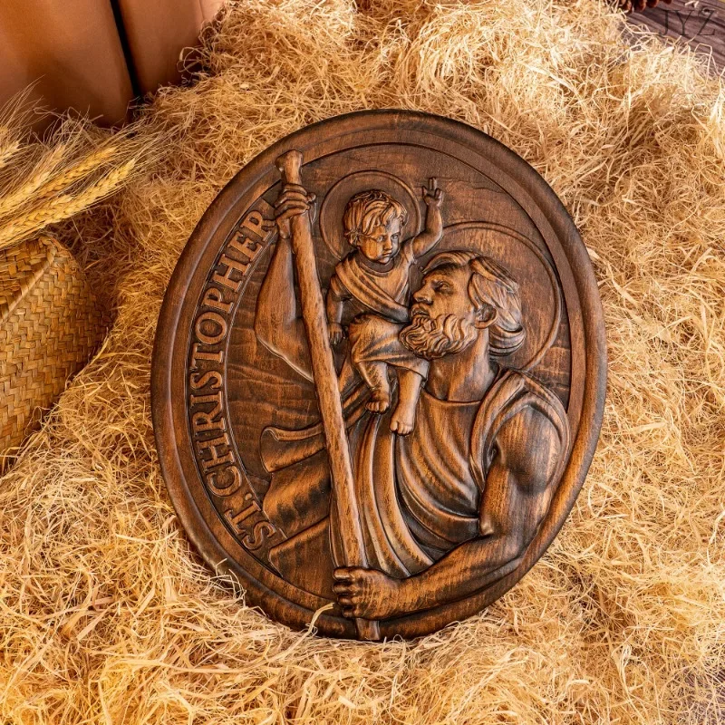 St. Christopher Wood Carving Plaque 5