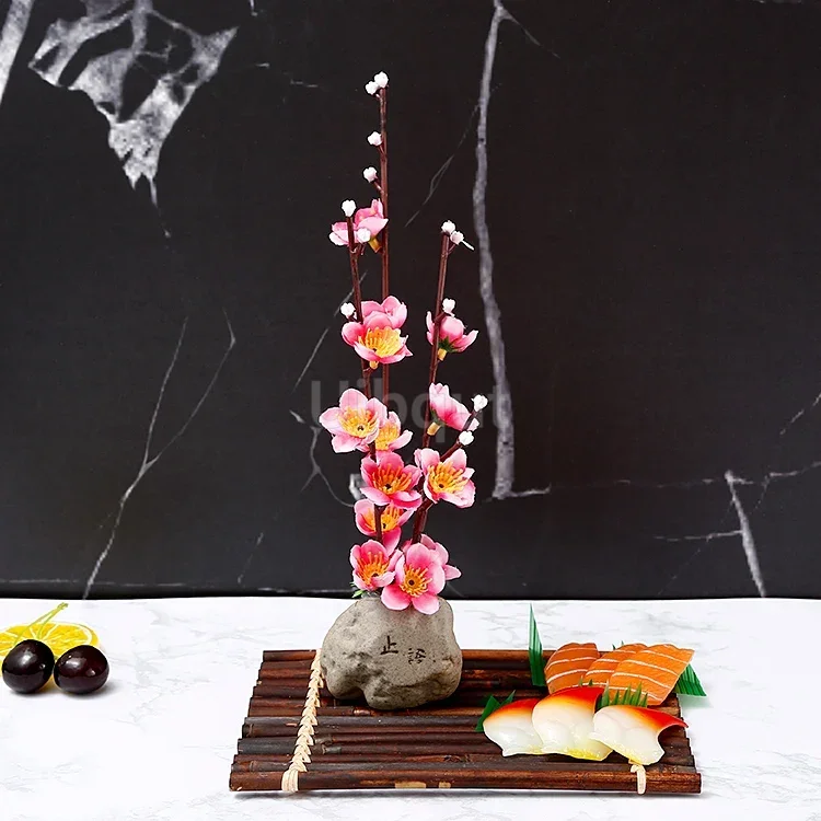 Artistic Peach Blossom Sushi Boat Tray with Decorative Floral Design