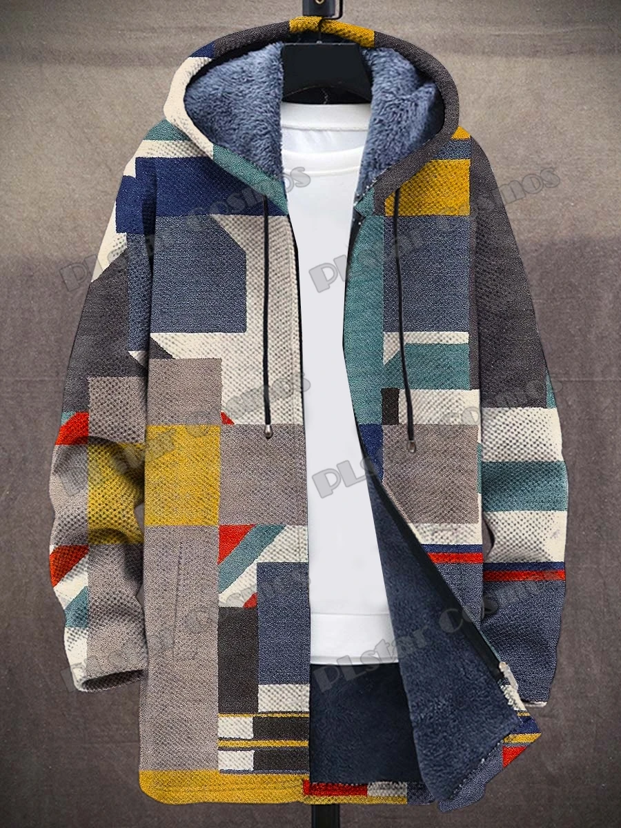Weihnachten & Farbverlauf Streifen Muster 3D Gedruckt Herrenmode Plüsch Dicken Kapuzenmantel Winter Lässige Warme Reißverschlussjacke CM07 – Detail 11