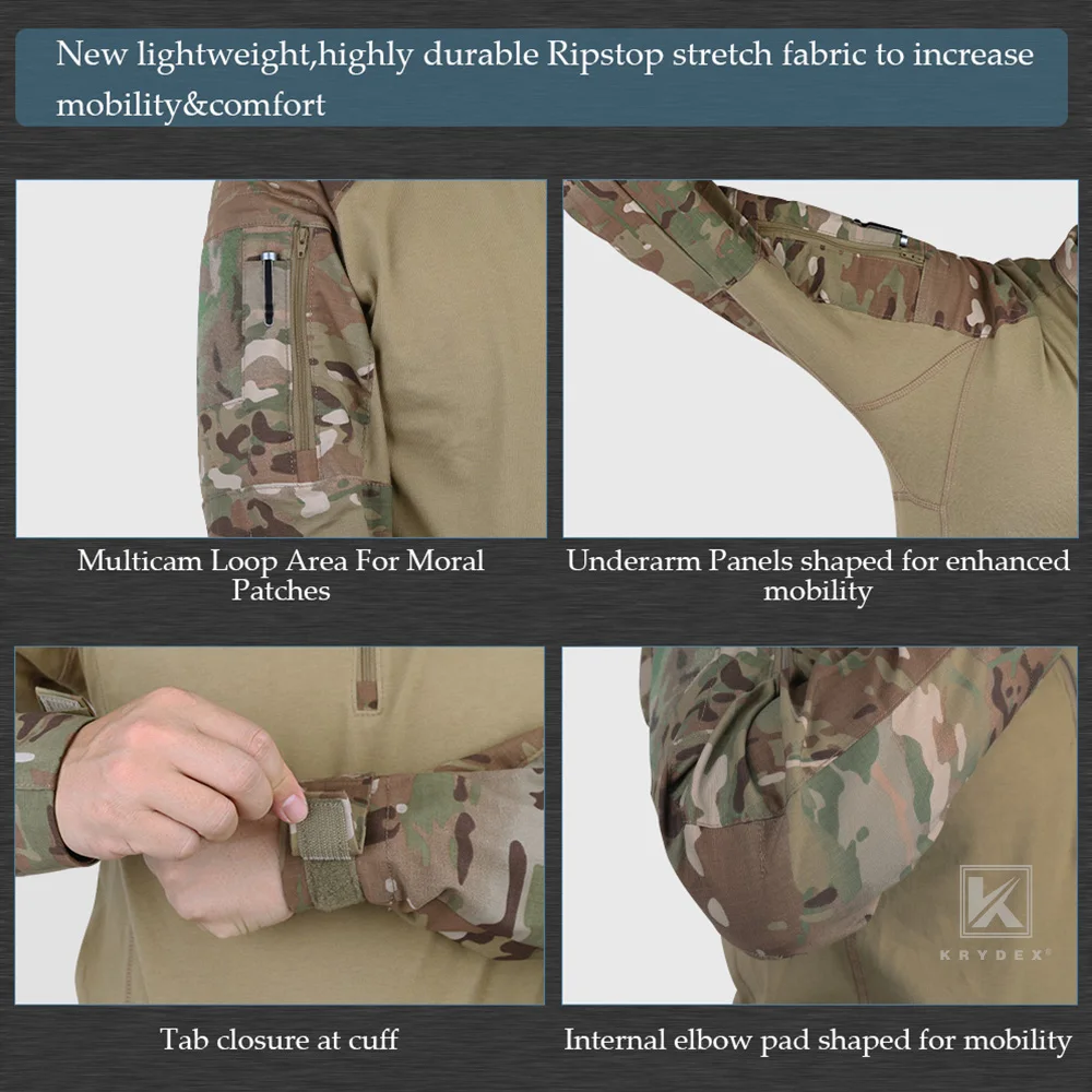KRYDEX Camouflage Gen4 Combat Uniform Hunting Tactical Men&lsquo;s Shirt & Pants Suit Kit Camo Ranger Green Outdoor Clothing