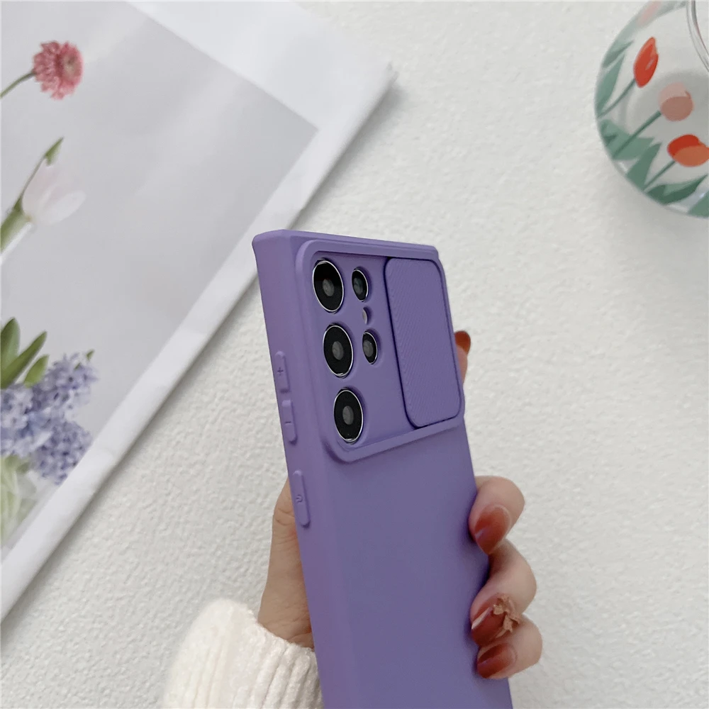 Slide Camera Protector Soft Silicone Case For Samsung S22 Ultra S21 Plus S20FE A53 A33 A22 A72 A52 A32 A12 A51 A71 A03S A21S A50 kawaii phone cases samsung