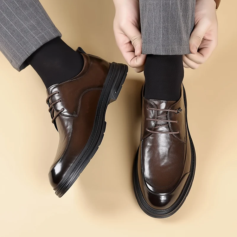 

Fashion Men Business British Casual Leather Shoe Brand Classic Brown/black Work Shoes Korean Version Lace Up Small Leather Shoes