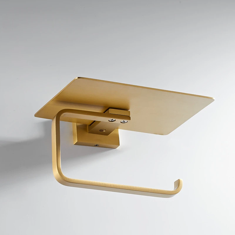 Copper tissue holder, brushed gold, bathroom phone storage rack, bathroom roll paper holder, toilet paper drawer holder