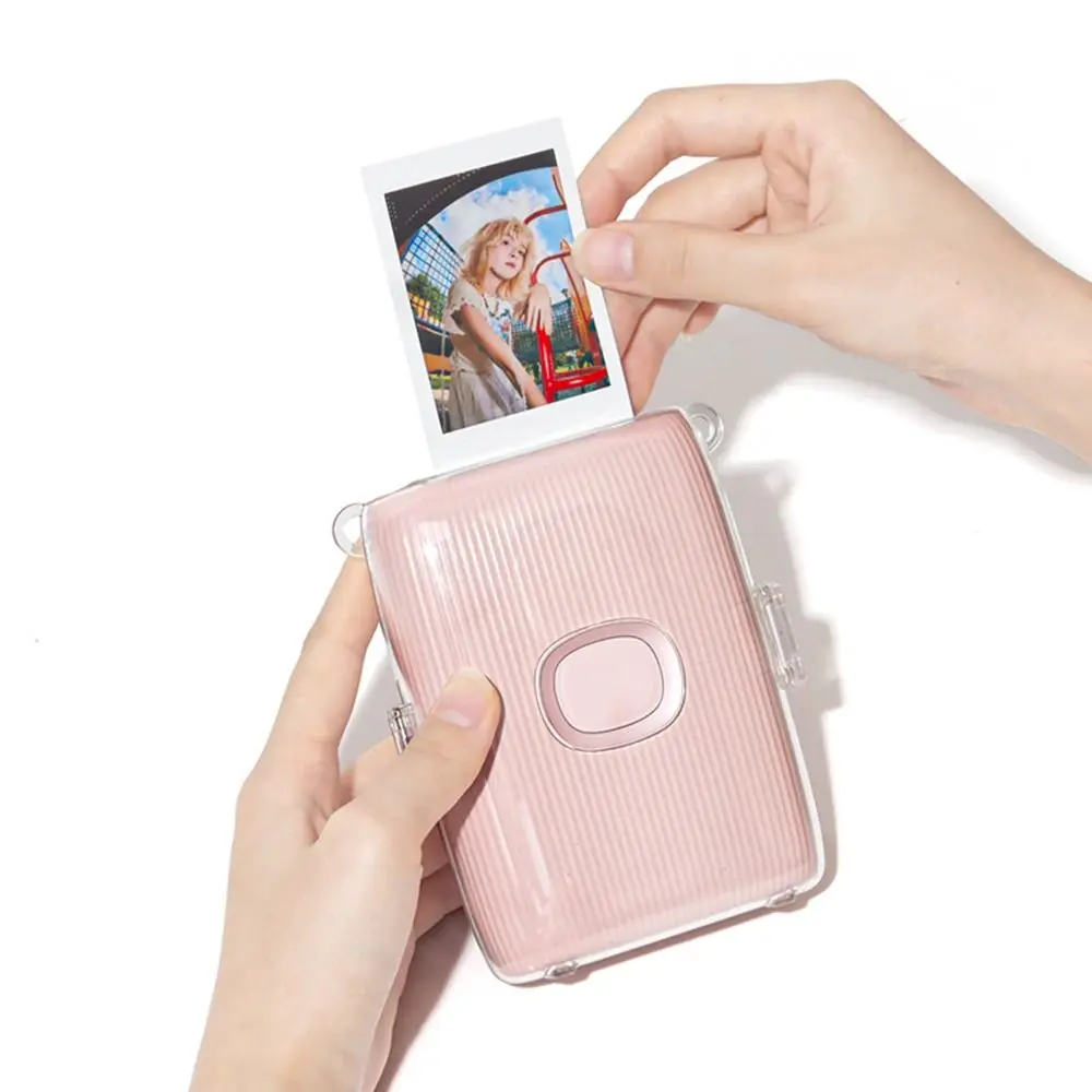 Fujifilm instax mini link2 용 어깨 끈이있는 크리스탈 클리어 충격 방지 보호 커버 포토 프린터 보관 케이스