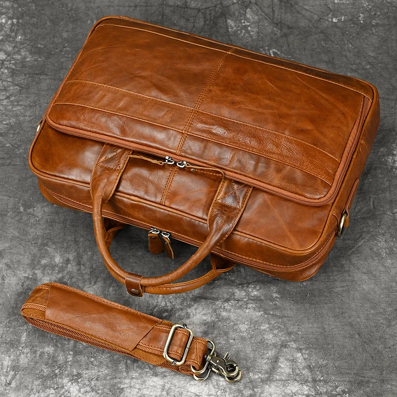 Luufan Men's Briefcase Big Genuine Leather Fit 16" Laptop Business Handbag Cow Leather Messenger Shoulder Bag Male Work Tote Red 4