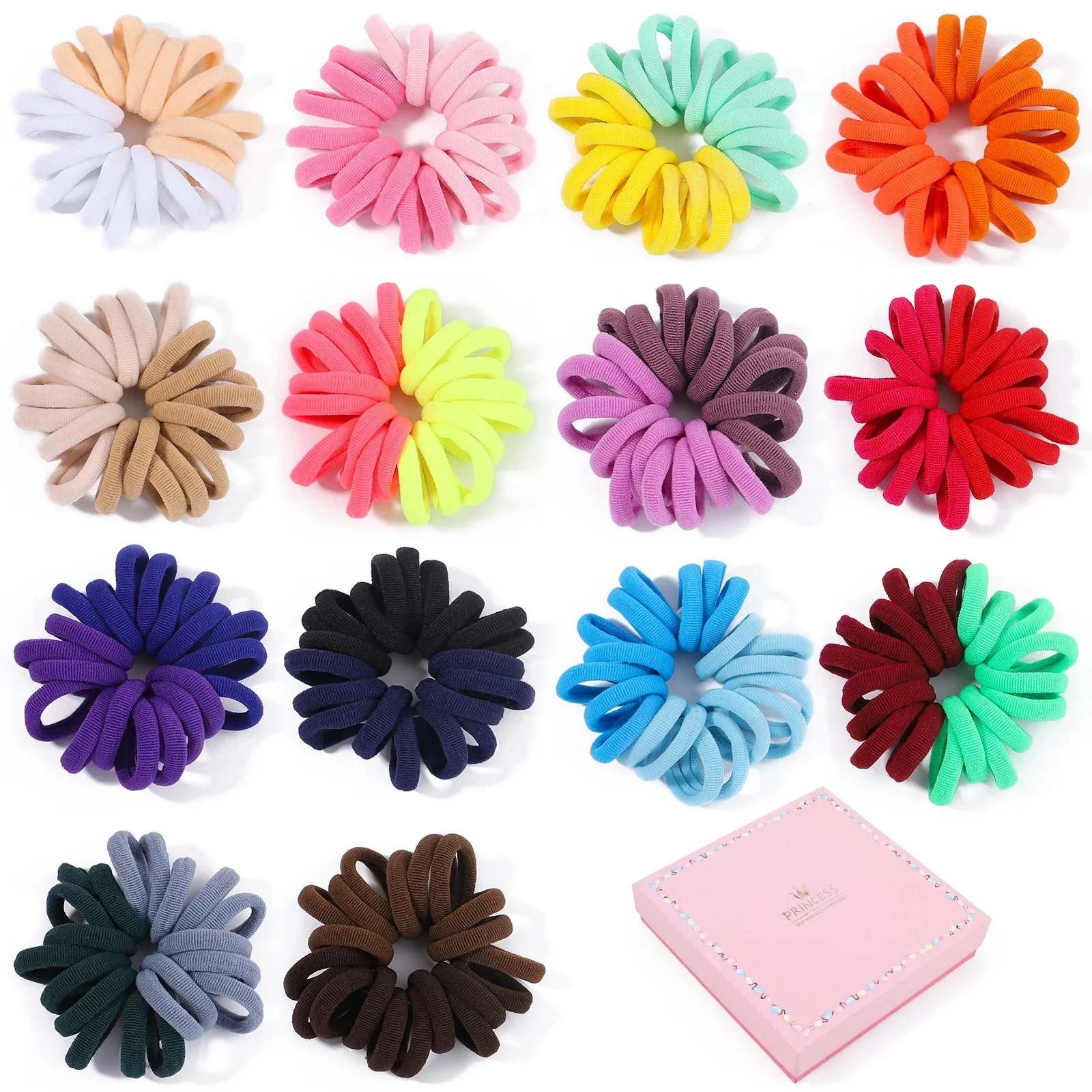 100 Stück Kinder Bonbonfarbene Haargummis, elastische Gummibänder, Haargummis, Klemmen, Stirnband-Zubehör für Mädchen und Babys – Detail 9