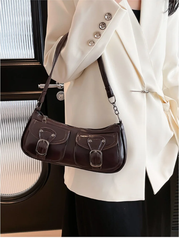Women's shoulder bag fashion commuting armpit bag personality trendy cool scooter bag small senior sense shoulder crossbody bag - 6