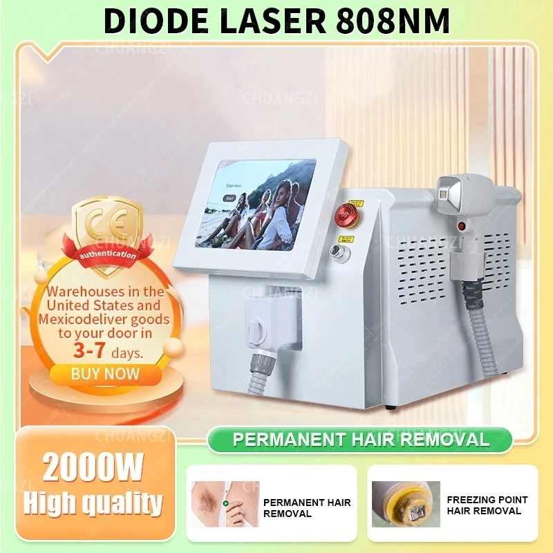 

808nm Diode Hair Removal Machine 2000W 755nm 808nm 1064nm Alexandrit Permanent Removal Cooling Head Painless Epilator Salon CE