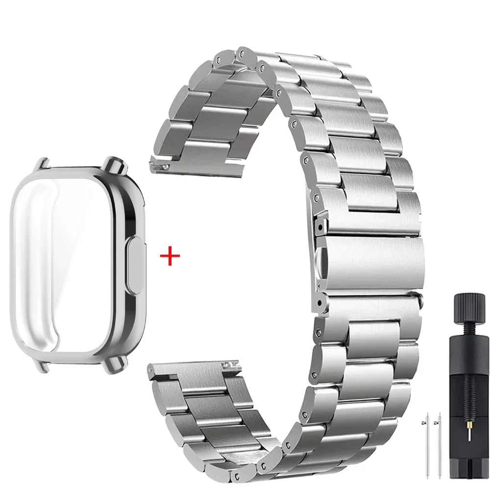 Luxury Metal Strap with TPU Soft Case for Premium Smartwatches - Stainless Steel Watchband Correa