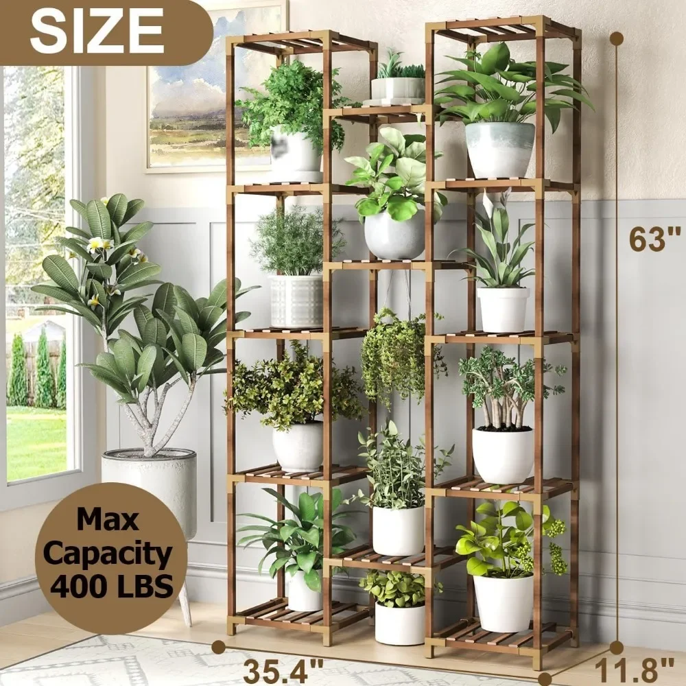 Plant Stand with Grow Light,  63" Plant Rack Holder Flower Stand, Plant Display Boho Decor, 13 Tier Large Outdoor Plant Shelf 5