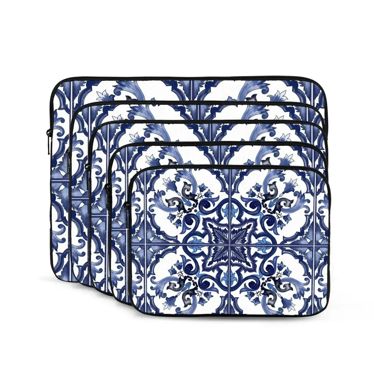 Blue Ornate Floral Mediterranean Sicilian Tile Notebook Laptop Bag Case Pouch 10 12 13 15 17 Inch Tablet Shockproof Case Bag
